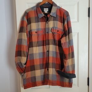 L.L. Bean Men's Red and Tan Plaid Shirt Jacket
